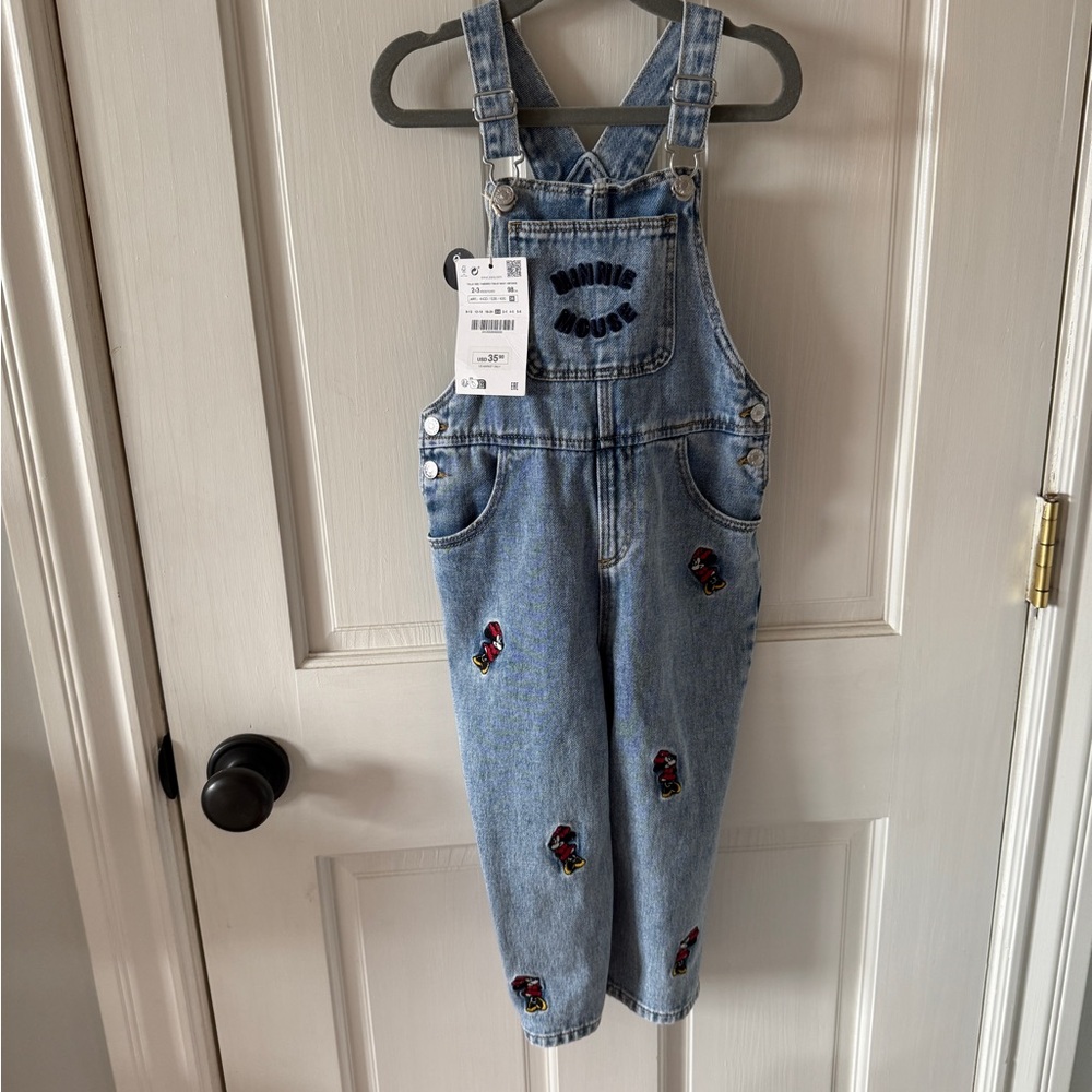 NWT ZARA Denim Minnie Mouse Overalls - 2-3T
